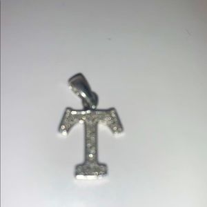 Sterling silver and genuine diamond T initial